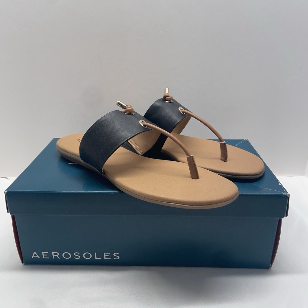 Aerosoles Womens Crown Point Flip Flop Black Gold Thong Sandals Size 9M